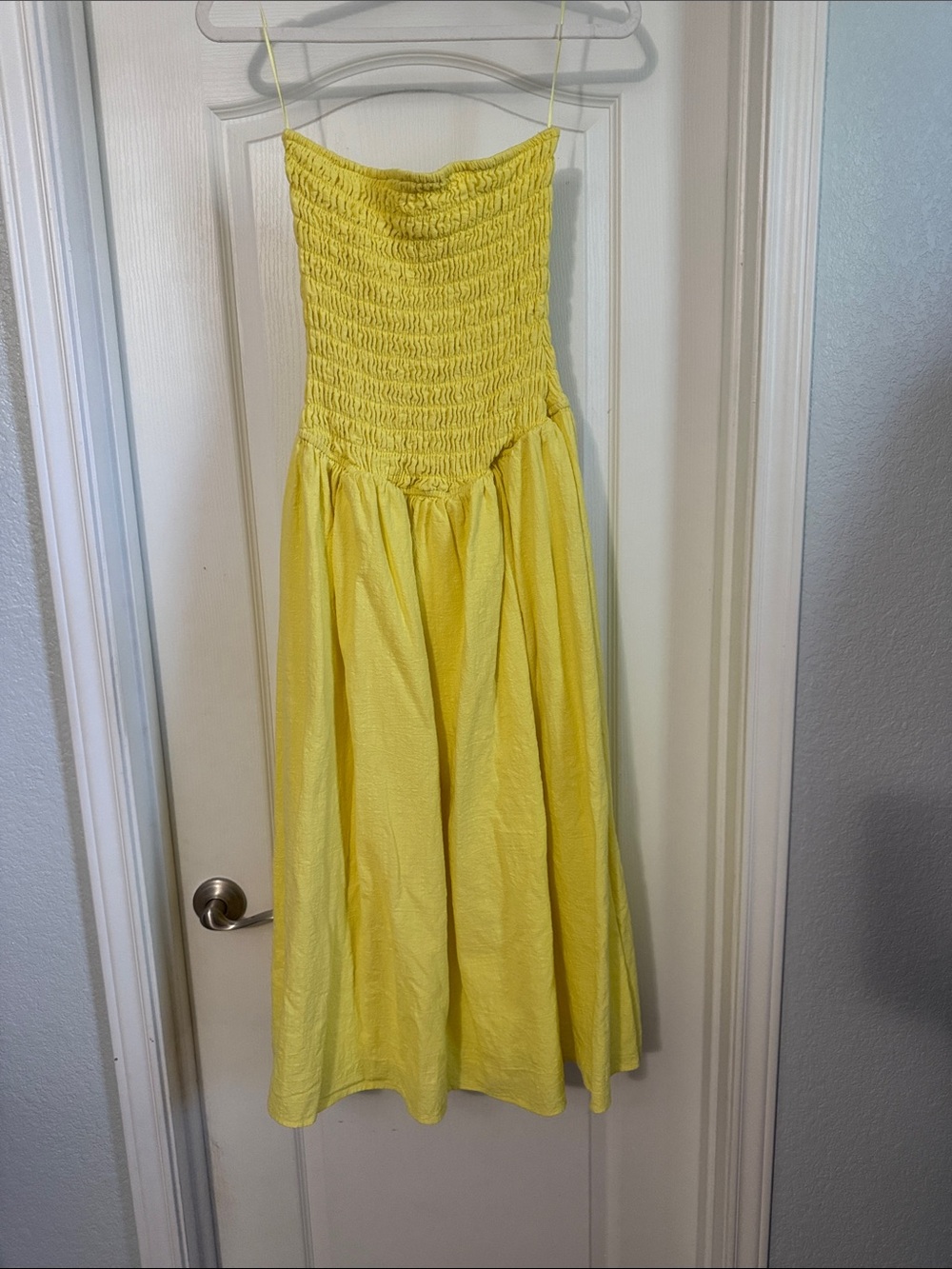 Sunshine Smocked Strapless Midi Dress - Yellow